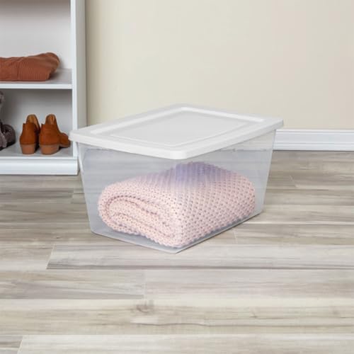 Sterilite 16 Pack Storage Box, 58 Quart Stackable Tote, Clear Plastic Container with Secure Snapping Lids for Home and Office Organization, White - size: 58 Quart, style: 16