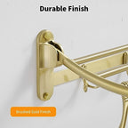 BESy 24 Inch Brushed Gold Towel Racks, Bathroom Towel Shelf with Foldable Towel Bar Holder and Towel Hooks, Wall Mounted Multifunctional Bathroom Accessories, Double Towel Bars - color: Brushed Gold