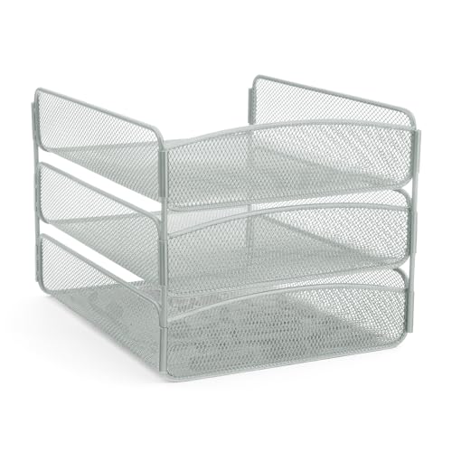 Safco Onyx Desktop Organizer, 3-Tier Paper Tray, Durable Steel Mesh Construction,Silver - color: Silver