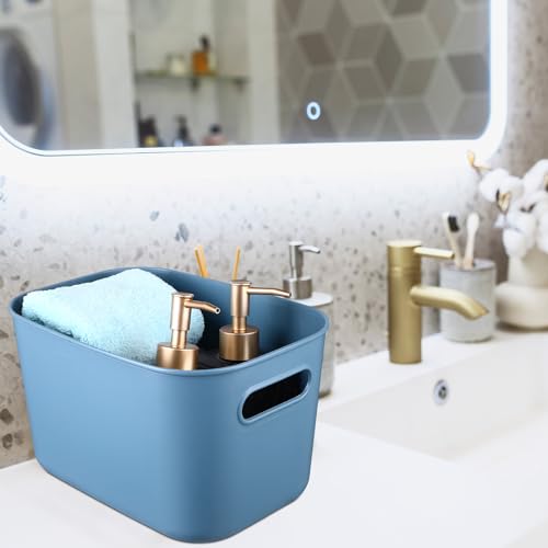 Hoolerry 8 Pieces Colorful Storage Bins with Lid, Plastic Storage Basket Organizing Container Stackable Box with Handle for Shelves Desktop Playroom Office(10.2 x 7 x 6.3 Inch,Blue) - color: Blue, size: 10.2 x 7 x 6.3 Inch