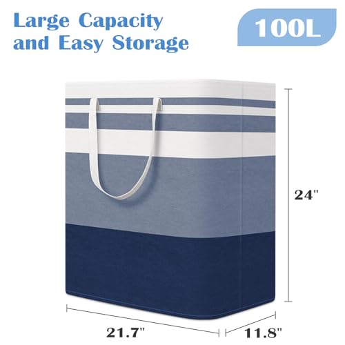 BlissTotes 3-Pack Laundry Basket, Freestanding＆Waterproof Laundry Hamper, Collapsible Tall Clothes Hamper with Easy Carry Handles for Clothes, Towels in the Family and Dorm,Gradient Blue,100L - color: Blue, size: 100L
