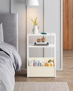 TUTOTAK Narrow Side Table, Small End Table with Charging Station, Nightstand with Fabric Basket, Bedside Table for Small Space, Livingroom, Bedroom White TB01BW095 - color: White