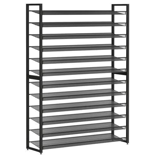Metal Shoe Rack,Large 12 Tier Shoe Organizer, Heavy Duty Metal 6-Tier Stackable Shoe Storage Vertical Shoe Rack for Closet Front Door Entrance,Entryway,GarageUp to 76 Pairs,Black - color: Black, size: 12 Tier