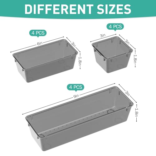 WOWBOX 12 Pack Clear Drawer Organizer Set, Acrylic Drawer Storage Trays, Storage Bins for Makeup, Cosmetics, Jewelries, Utensils, Gadgets, Office, Black - color: Black, size: 12 PCS