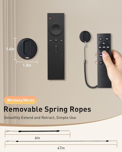 2-in-1 Magnetic Remote Control Holder Wall Mount, 2 Pack Self-Adhesive TV Remote Holder with Removable Spring Ropes, Silicone Remote Organizer Storage Wall Holder for Projector TV Remote Holder - color: Black