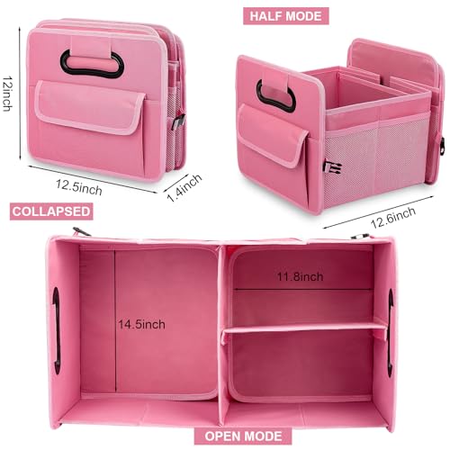 JiatuA Car Trunk Organizer, Car Organizers and Storage Collapsible Multi Compartment Container Box, Adjustable Car Accessories for SUV Sedan Truck, Large Size, Pink - color: Pink, size: Large