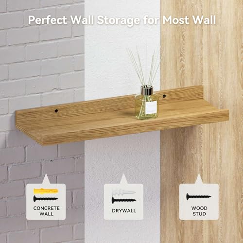 RICHER HOUSE 5 Set Floating Shelves for Wall Decor, Wall Mounted Book Shelf, Nursery Shelves Picture Ledge Shelf with Lip for Storage, Bedroom, Living Room, Bathroom - Oak - color: Oak, size: 5pcs*15.75in