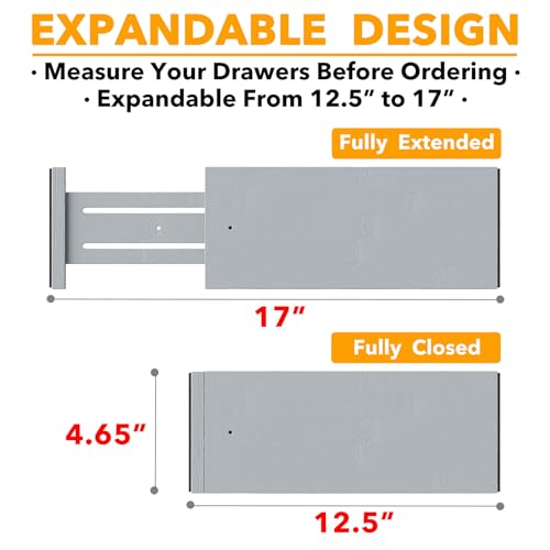 SpaceAid Bamboo Dresser Drawer Dividers 6 Pack, 4.65“ High Adjustable 12.5“-17” Drawer Organizers, Expandable Organization for Clothing, Clothes, Dressers, Gray - color: GRAY, size: 4.65''H, 12.5''-17''L