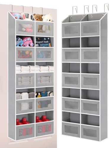 Over the Door Organizer Hanging- 10 Compartments, 80 lbs Load Behind Door Stuffed Animal Storage, Extra Large Toys Storage Organization for Bedroom, Bathroom, Closet, Nursery, Shoes, Diaper (grey) - color: grey