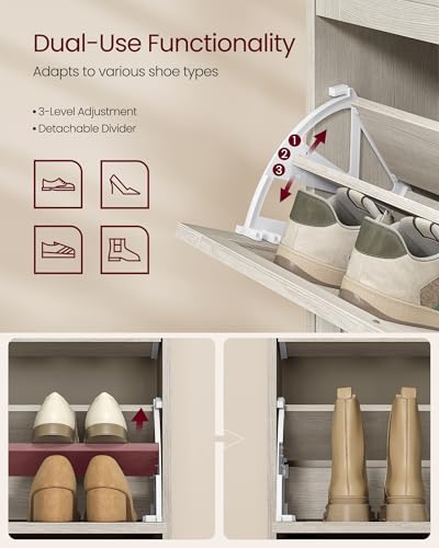 VASAGLE Shoe Cabinet with 3 Flip Drawers, Shoe Organizer, Adjustable and Removable Dividers, Holds 12-20 Pairs, Entryway, 9.4 x 23.6 x 47.7 Inches, Oatmeal Beige ULBC036LN02S - color: Oatmeal Beige, size: 9.5"D x 23.6"W x 47.7"H, style: shoe cabinet