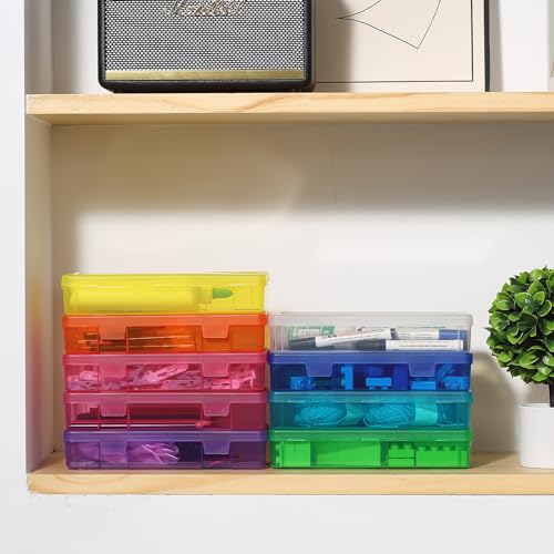 novelinks Plastic Small Storage Bins with Lids for Organizing, Mini Clear Storage Containers and Stackable Storage Box Organizer for Pencil Boxes, Task Boxes, Crayon Boxes (9 Pack Medium -Color) - color: 9 Pack Medium -Color
