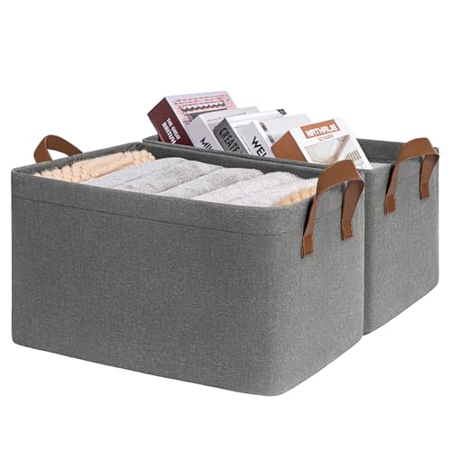 CHICVITA Storage Baskets for Organizing, Fabric Storage Bins for Clothes, Towels, Shoes, Closet Baskets for Bedroom Organizing, 14 ¾" L x 10 ¼" W x 8 ¼" H, Grey, 2-Pack - color: Grey, size: 14 ¾" L x 10 ¼" W x 8 ¼" H