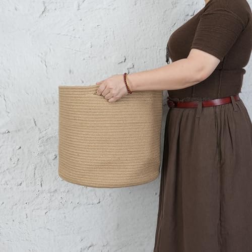 XUANGUO Jute Rope Basket For Girls Boys Kids 16”X14” Baby Laundry Baskets Nursery Bin Round Woven Basket Organizer For Storage Toys Blankets Shoes Clothes - color: jute