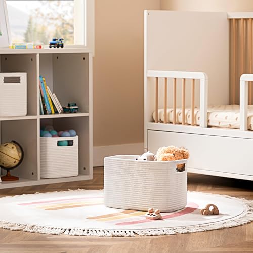 UBBCARE 4 Pack Storage Baskets for Organizing, Shelf Baskets with Handles, Woven Storage Baskets for Bookcase/Cube Shelf/Closet, 14.5"L x 9.8"W x 9"H, White - color: White, size: 4 Pack-14.5"(L)×9.8"(W)x9"(H)