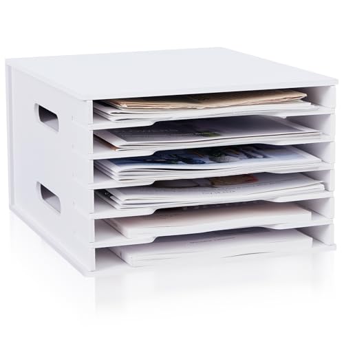 Juexica 6 Tier 8.5" x 11" Scrapbook Paper Organizer, White Cardstock File Organizer with Adjustable Shelves, Stackable Paper Trays, Desktop Storage Rack Document Holder for Desk Home Office - style: 6 Tier
