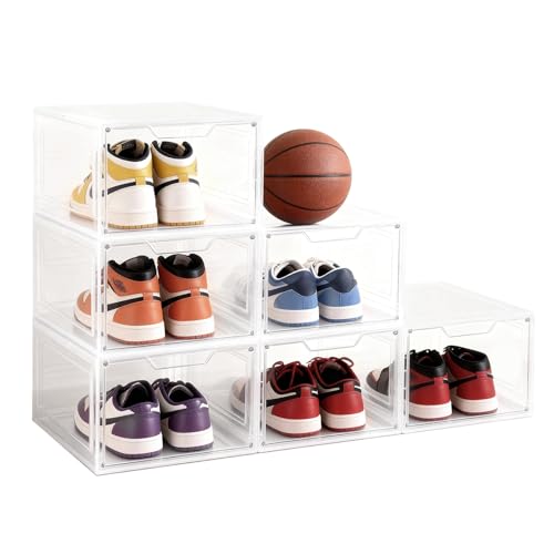 Shoe Boxes Shoe Storage Boxes Display Boxes with Magnetic Doors and Stackable Design, Ideal for Hallways, Under Beds, Wardrobes, and Living Rooms (Magnetic Door-Clear, 6 Pack) - color: Magnetic Door-Clear, 6 Pack