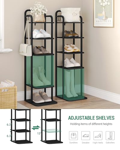 Hzuaneri Vertical Shoe Rack, Shoe Shelves, Wood Shoe Organizer for Closet, Entryway, Shoe Tower for Small Spaces, Free Standing, Adjustable, with 2 Hooks, 6 Tier Black SR04204B - color: Black, size: 6 Tier(11.8"D x 10.4"W x 39.8"H)