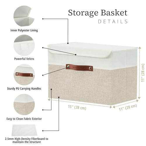DECOMOMO Fabric Storage Bins with Lid, Storage Baskets for Shelves (Beige and White, 3 Pack) - color: Beige and White, size: Large