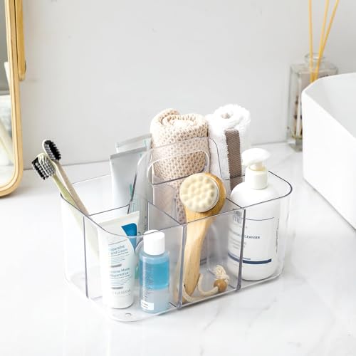 Multiuse Caddy Organizer with Handle, Portable Divided Plastic Tote Bin - Art Craft, Stationary Pen Marker Crayons, Makeup Hair Supplies Storage - Bathroom, Classroom, Dorm, Office, Desk Holder -Clear - color: Clear