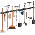 Broom Holder Wall Mount, 2 Packs Black Stainless Steel Tool Storage Organizer for Kitchen Garden Garage Laundry Room Bathroom and RV with 4 Slots 6 Hooks - color: Black-2 Pack