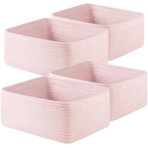 OIAHOMY 4 Pack 14.17 * 11.02 * 6.3IN Storage Baskets for Organizing Shelves, Woven Rope Baskets for Organizing Books, Clothes, Decorative Basket for Living Room, Nursery, Bedroom, Gift Basket, Pink - color: Pink