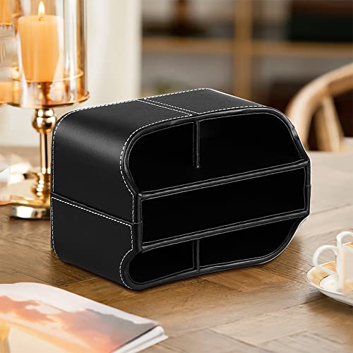 Leather 360° Spinning Remote Control Holder, Pencil Pen Holder for Desk Table Nightstand, TV Remote Caddy Organizer, Black Office Decor and Accessories, Storage Box for Phone,Media Player Controllers - color: Black