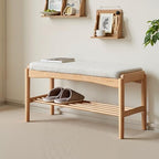 Solid Wood Shoe Bench Assembled, Shoe Rack Bench with Cushion for Entryway, Living Room, Bedroom, Hallway, 11.8" x 31.5" x 16.5", Natural - color: Natural + Light Gray, size: 31.5"