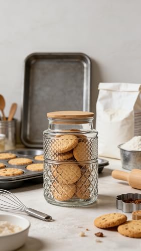 Large Glass Storage Jar, 2 Pack 60 FL OZ Glass Food Storage Containers with Bamboo Lid, Kitchen Laundry Room Organization Decorative Jar for Candy Cookies Coffee Beans Flour Nuts Airtight Glass Jars
