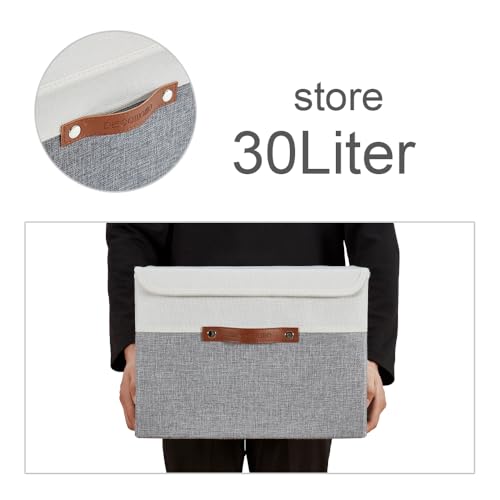 DECOMOMO Fabric Storage Bins with Lid, Storage Baskets for Shelves (Grey and White, 3 Pack) - color: Grey and White, size: Large