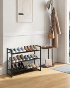 CHOEZON Shoe Rack, 3-Tier Shoe Rack for Closet, Metal Shoe Storage Organizer, Shoe Rack for Entryway, Shoe Shelf with Adjustable Feets, for Entryway, Hallway, Living Room, Bedroom, Black TXJ13BB - size: 30"L x 10.4"W x 22.6"H