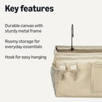 Amazon Basics Bedside Caddy Hanging Storage Organizer for Phone and Bedside Essentials, 4.72 x 14.57 x 7.87 in, Dark Grey Linen