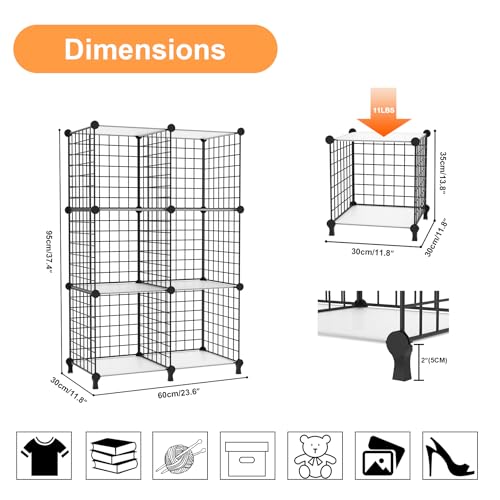 AWTATOS 6 Cube Storage Wire Closet Organizers DIY Stackable Storage Shelves Bookcase Cabinet for Home Office, Black - color: Black+translucent, size: 6 Cube(30x30cm)