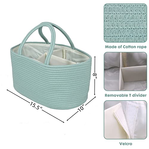 Large Baby Diaper Caddy Organizer for Girl Boy Rope Nursery Storage Bin Basket Portable Holder Tote Bag for Changing Table Car Travel Baby Shower Gifts Newborn Essentials Registry Must Have Green - color: light green, size: Large