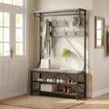 39.9" Industrial Hall Tree Coat Rack, with Bench & Shoe Storage, Entryway Organizer with 8 Sturdy Hooks & Hanging Bar, Large Shoe Rack with Storage Shelf, Steel Frame, Farmhouse Wood Look Accent, Grey