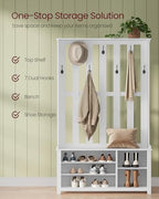 VASAGLE Hall Tree with Bench and Shoe Storage, Coat Rack with Shoe Bench, 7 Double Hooks for Jackets, Hats, Entryway, Bedroom, Living Room, 13.8 x 31.9 x 70.9 Inches, Matte White UHSR414WB01S - color: Matte White