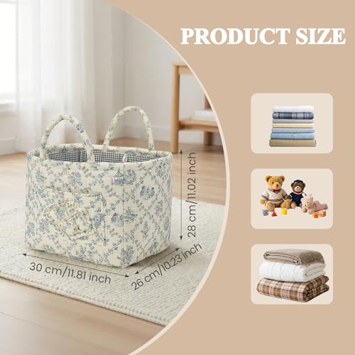 Floral Fabric Storage Basket Car Interior Storage Basket Underwear Sundries Laundry Baskets Supplies Home Organizer Bag (blue 2) - color: blue 2