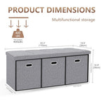 43''W Storage Ottoman Bench with 3 Drawers, Folding Ottoman Foot Rest with Storage, baul para habitacion, Entryway Bench, End of Bed Bench, Grey - size: 14.5"D x 43.3"W x 15"H