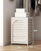 White Laundry Hamper, 22.5 Gallon (85L) Bamboo Wood Clothes Laundry Basket with Lid and Handles, Removable Liner - color: White, size: Large