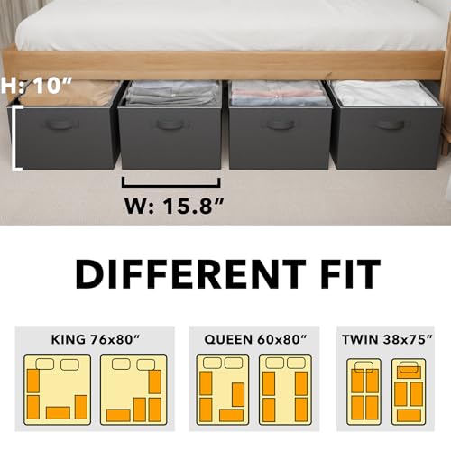SpaceAid 4 Pack 10" High Under Bed Storage Containers, Large Underbed Storage Organizer Bins with Lids for Bedroom, Dorm, Clothes, Closet Organization, Bed Sheets and Blankets (Black) - color: Black