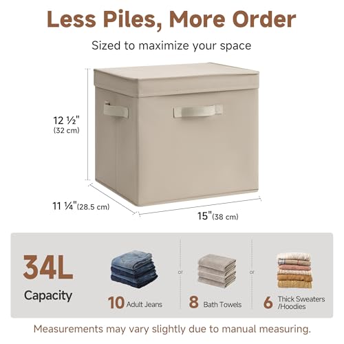 StorageWorks Storage Boxes with Lid, Collapsible Storage Bins with Handles, Stackable Closet Organizers for Shelves, and Bedroom, 15" x11¼x12½, Light Brown, 2-Pack - color: Light Brown, size: 15"L x 11¼"W x 12½"H