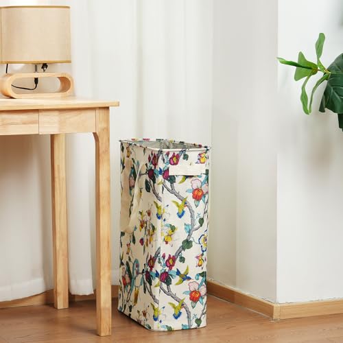 efluky Slim Laundry Basket, Narrow Laundry Hamper with Handles, Collapsible Dirty Clothes Hamper, Tall Laundry Bin for Laundry Room, Dorm and Bedroom, 48L (12.7 Gallon) Floral - color: Floral, size: 48L without Lid