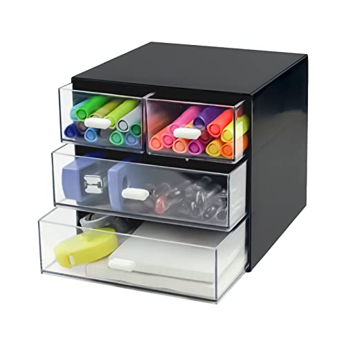 Desk Organizer with Drawer, Desk Storage Box, Plastic Office Stationery Supplies Organizers, Desktop Organizer for Office School Home (4 drawer, Black) - color: Black, style: 4 drawer