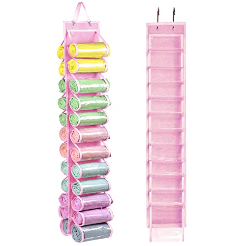 Legging Storage Bag Storage Hanger Can Holds 24 Leggings or Shirts Jeans Compartment Storage Hanger, Foldable Leggings Organizer Clothes Portable Closets Roll Holder (Pink) - color: Pink