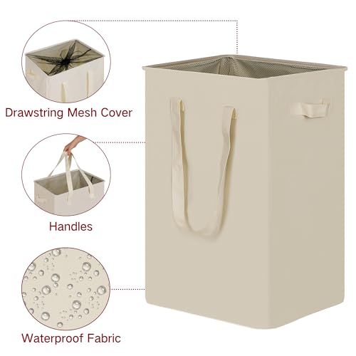 efluky Slim Laundry Basket, Narrow Laundry Hamper with Handles, Collapsible Dirty Clothes Hamper, Tall Laundry Bin for Laundry Room, Dorm and Bedroom, 90L Beige - color: Beige, size: 90L without Lid