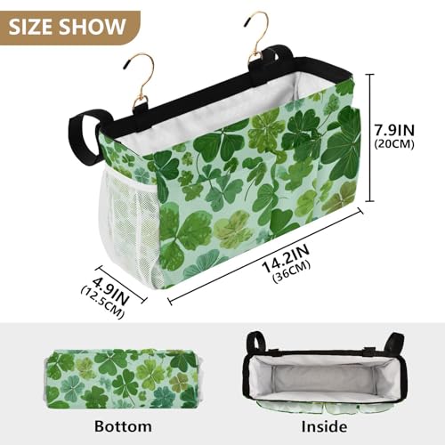 Bedside Caddy Hanging Bunk Bed Caddy Bed Organizer Hanging Pocket with 2 Hooks Bedside Storage Organizer Pocket Bag Holder Green Nature St Patrick Clovers - color: Green Nature St Patrick Clovers