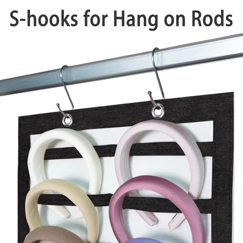 Artilife Hanging Headband Holder for Over the Door and Closet, 24 Slots Felt Head Band Organizer Shelf (Black) - color: Black