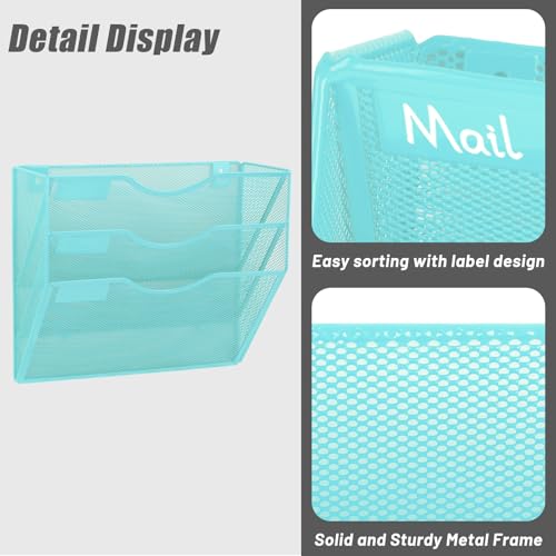 EASEPRES 3 Pocket Mesh Hanging Wall File Organizer, Wall Mounted Mail Paper Document Folder Holder, Clipboard Storage Organization Magazine Rack with Nametag Label for Office Home School, Blue - color: Blue, size: 3 Tier