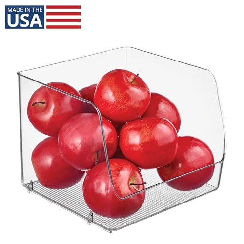 iDesign Linus Stacking Organizer Bins for Kitchen, Pantry, Office, Bathroom, Extra Large-Clear - size: Large