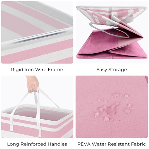 HomeHacks 2 Pack Large Laundry Baskets, Waterproof, Freestanding Laundry Hampers, Collapsible Clothes Hamper with Reinforced Handles in Laundry, College Dorm, Bathroom, Bedroom (Pink, 75Lx2) - color: Pink, size: 75L