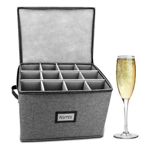 HOMELUX THEORY Champagne Flute Storage Box with Dividers, Hard Shell China Storage Containers, Heavy Duty Glassware Storage Box & Stemware Storage Container with Lid, Thick Surface, and Sturdy Handle - color: Dark Gray, size: 10. Champagne Flutes Storage